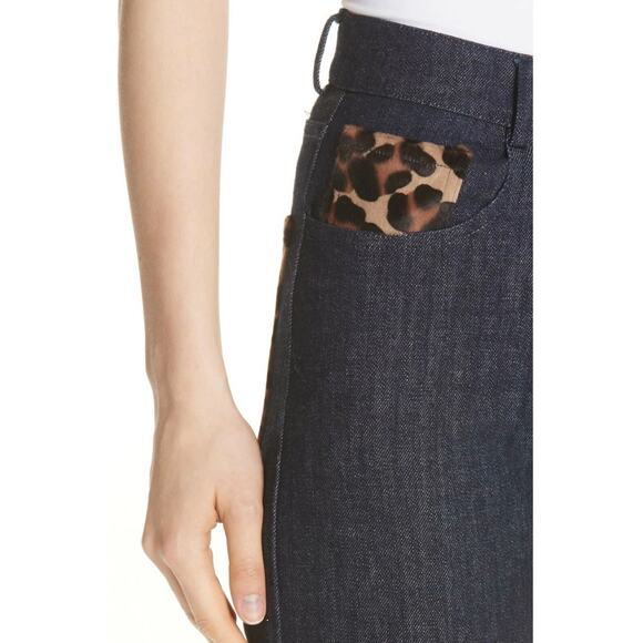 $695 Michael Kors Collection Calf Hair Straight Jean Dark Wash Animal Print EUC - Picture 3 of 14